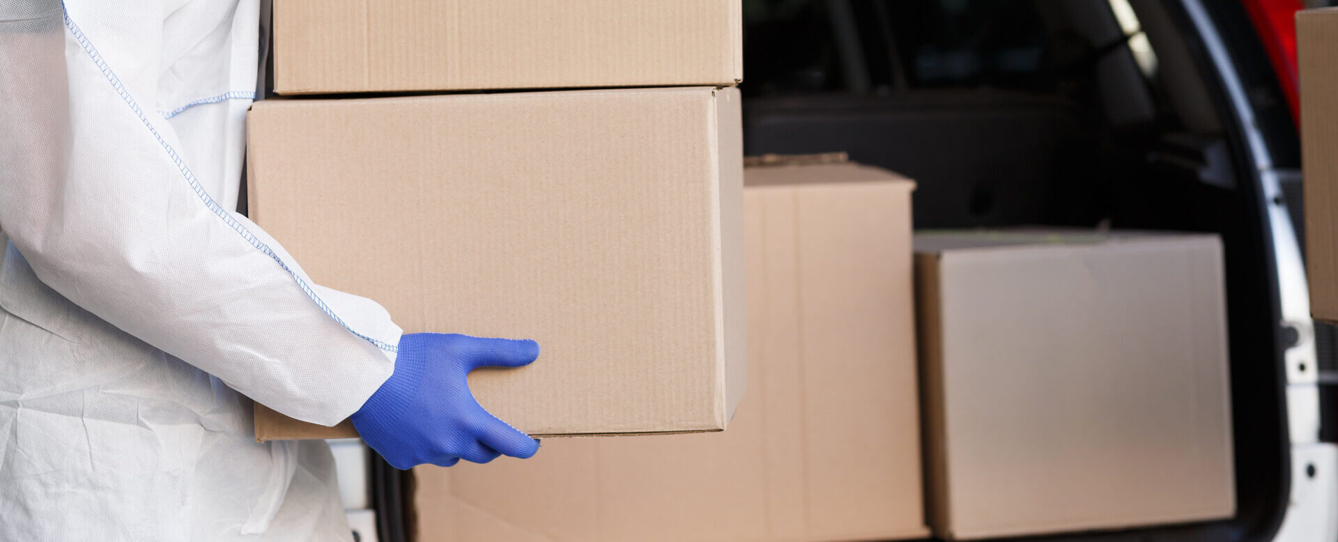 Close up of paper boxes with coronavirus vaccine
