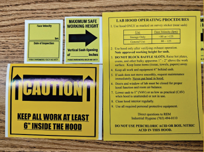 Materials found in labs to ensure proper fume hood use. 