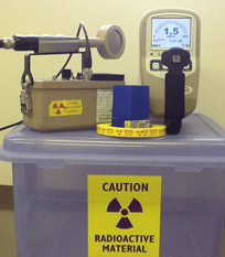 Examples of radioactive materials and devices used in campus labs.