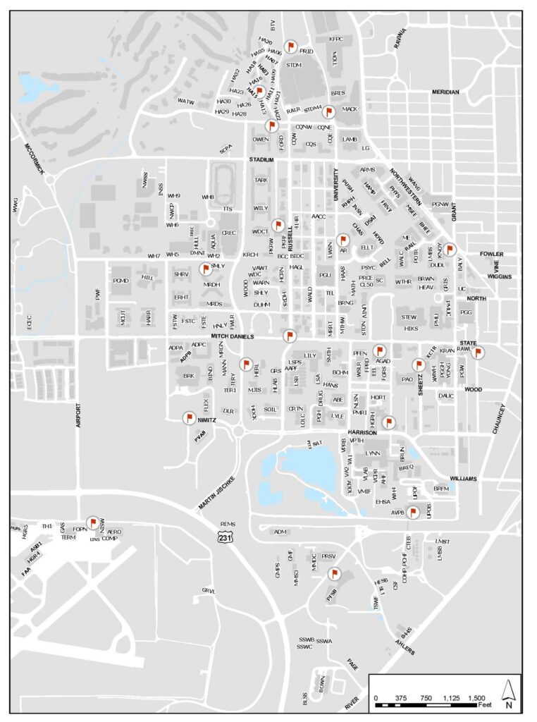 Map showing designated smoking locations
