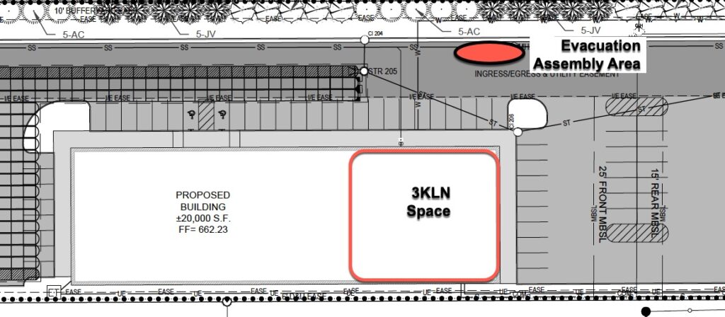 Map of the Klondike building showing the emergency assembly area