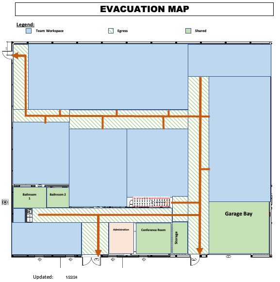 Building map of Klondike facility showing the evacuation routes