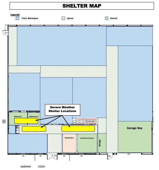 3KLN map showing the location for severe weather shelter.
