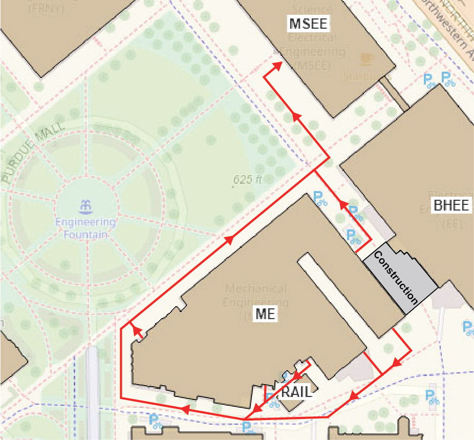 Map of the Primary and Secondary assembly areas.

Primary area is Outdoor Engineering Mall

Secondary Area is the Atrium of the MSEE building
