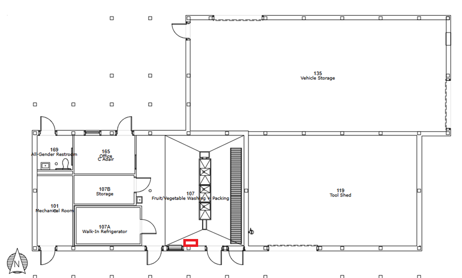 Map to the location of the AED device at the Purdue student farm.