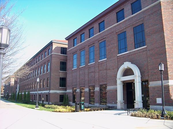 Picture of the ME building, looking at the Gatewood wing entrance looking east torward the Main ME building