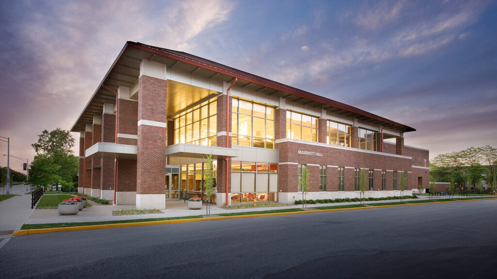 An exterior image of Marriott Hall