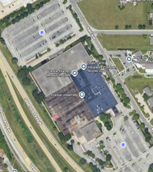 Map of 2550 Northwestern Ave showing parking lot to gather in when evacuating the building.
