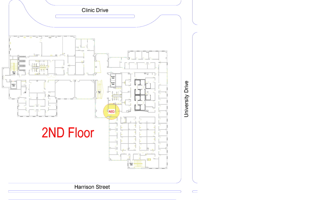Map of LYLE second floor with AED location
