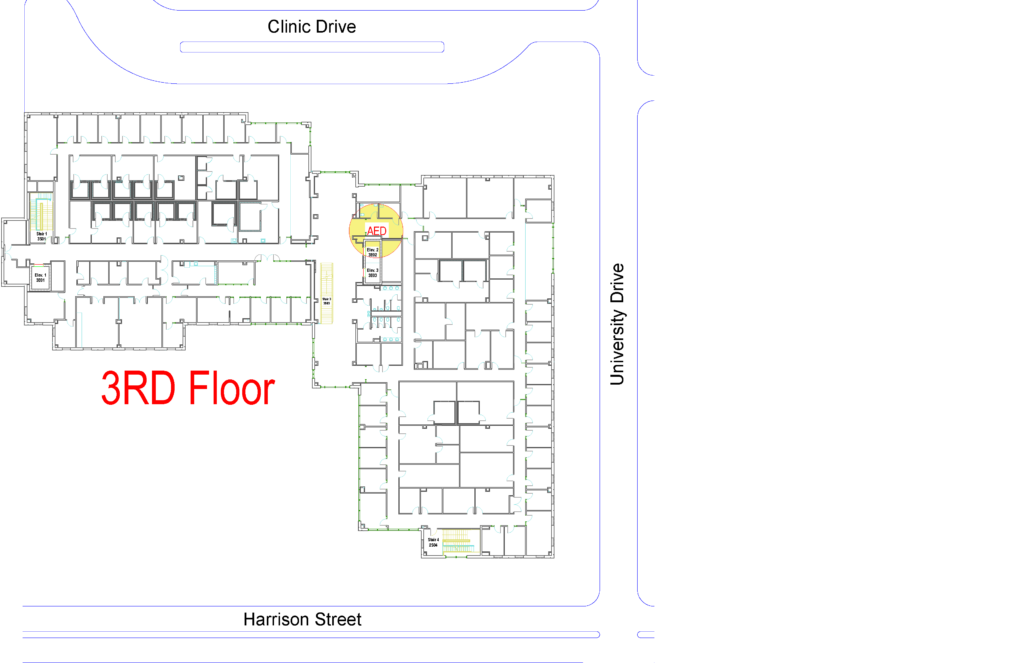 Map of LYLE third floor with AED location