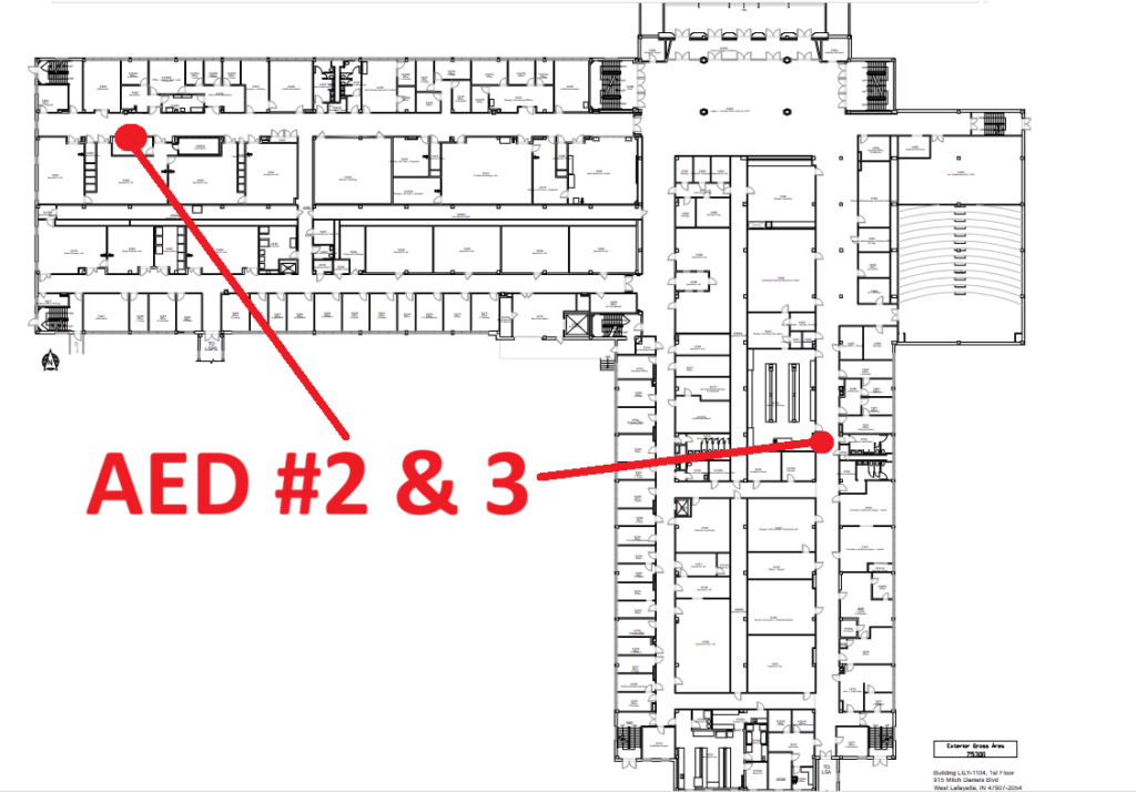 Map showing locations of AED's