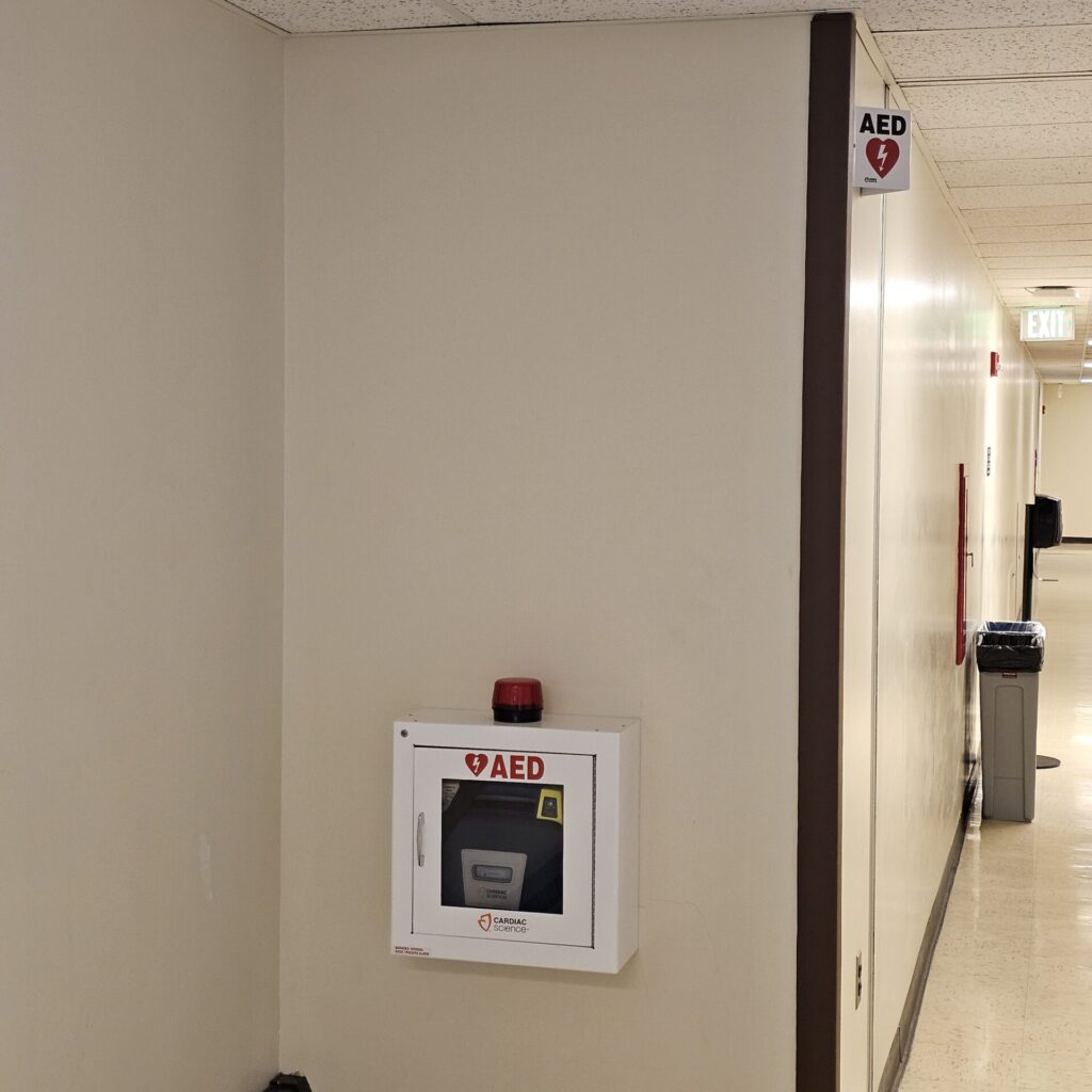 2nd Floor AED Location near the restrooms.
