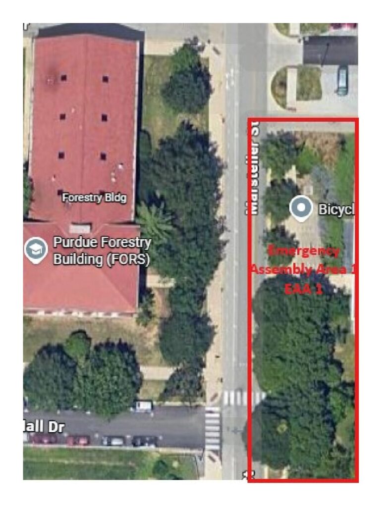 Picture showing the buildings first Evacuation/Emergency Assembly Area (EAA 1)