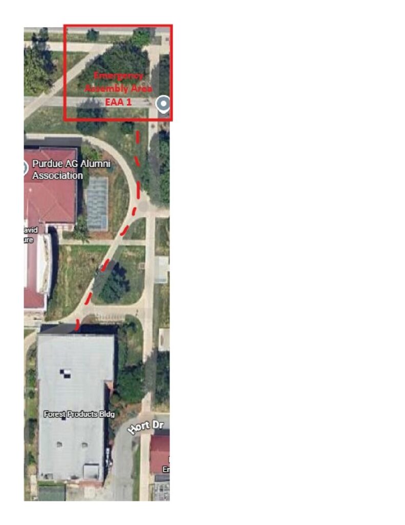 This picture shows the buildings first Evacuation/Emergency Assembly Area (EAA 1)