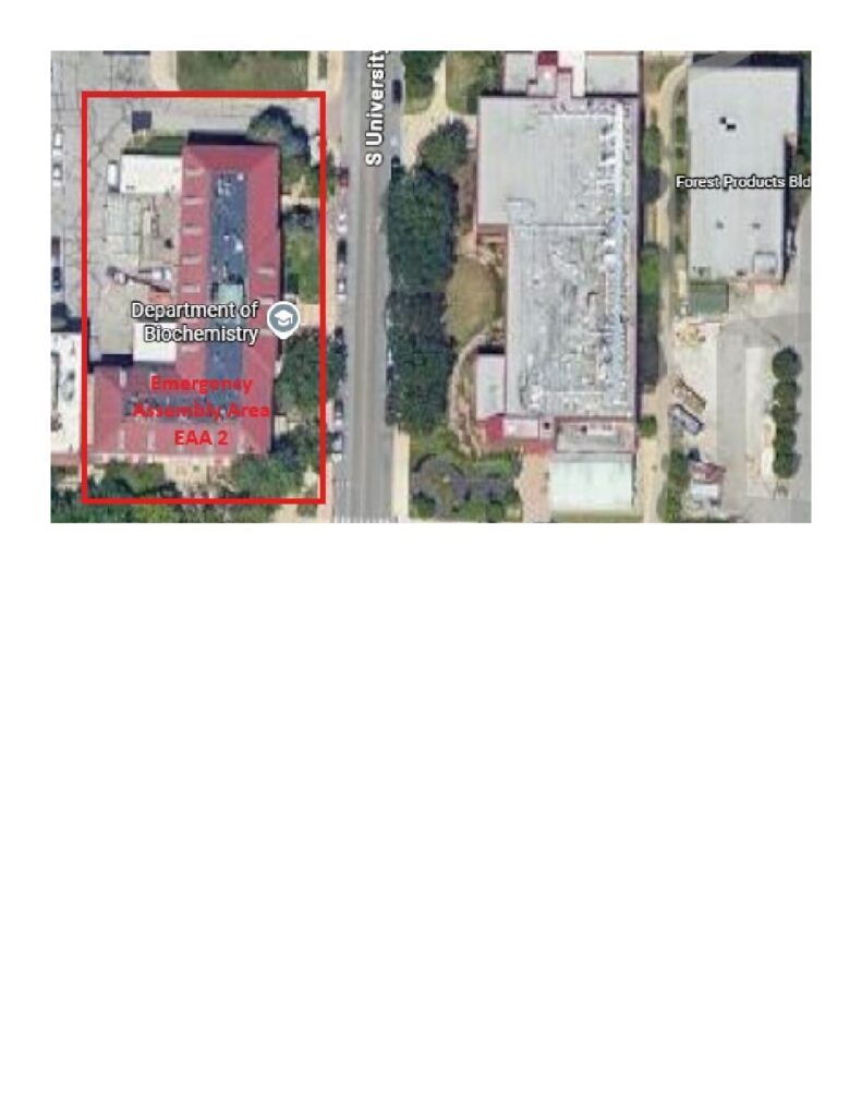 This picture shows the buildings first Evacuation/Emergency Assembly Area (EAA 2). This is used in case of inclement weather.
