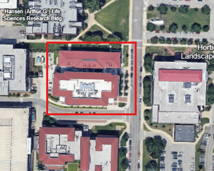 Google image of ABE surroundings. Red box indicating ABE building.