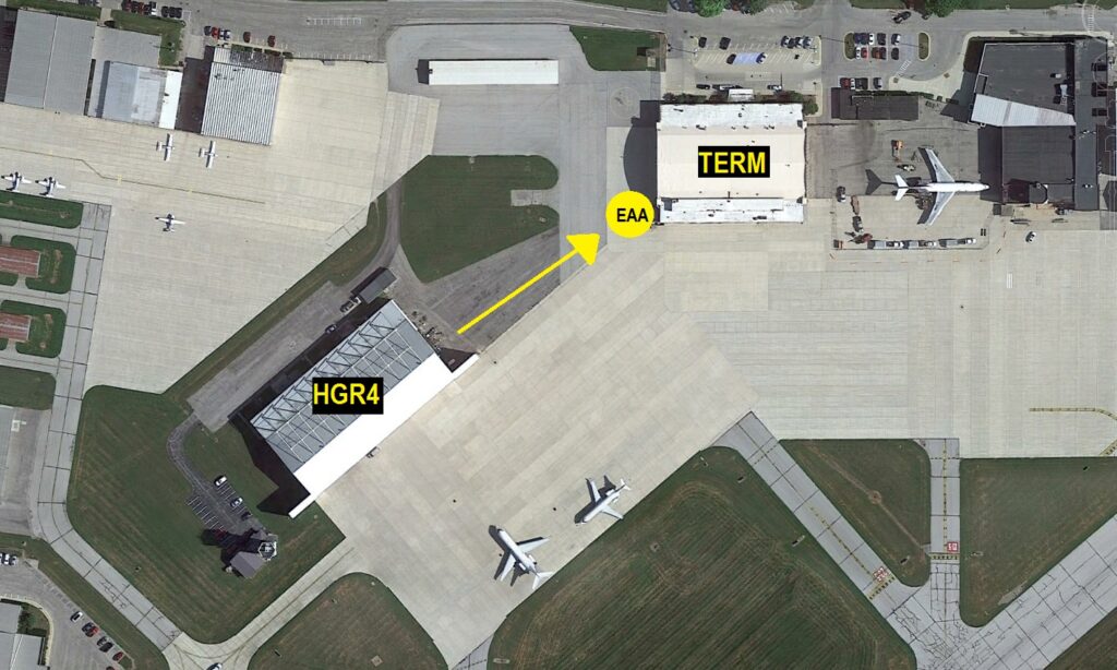 Overhead view of HGR 4 and route to TERM