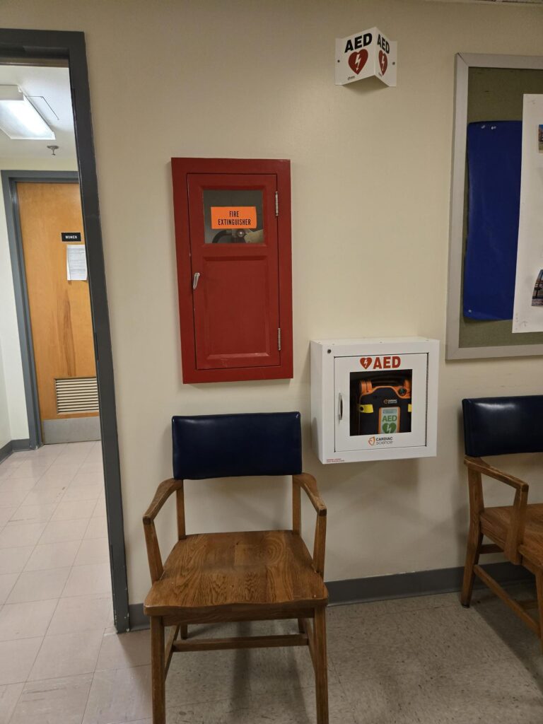 AED is located on the STON West side of Ground floor in GH02 Hallway near STON G92.