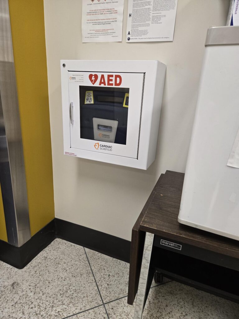 AED located in STON 1st Floor, Hallway 1H04 (near room 147) in Purdue Clinical Research Center