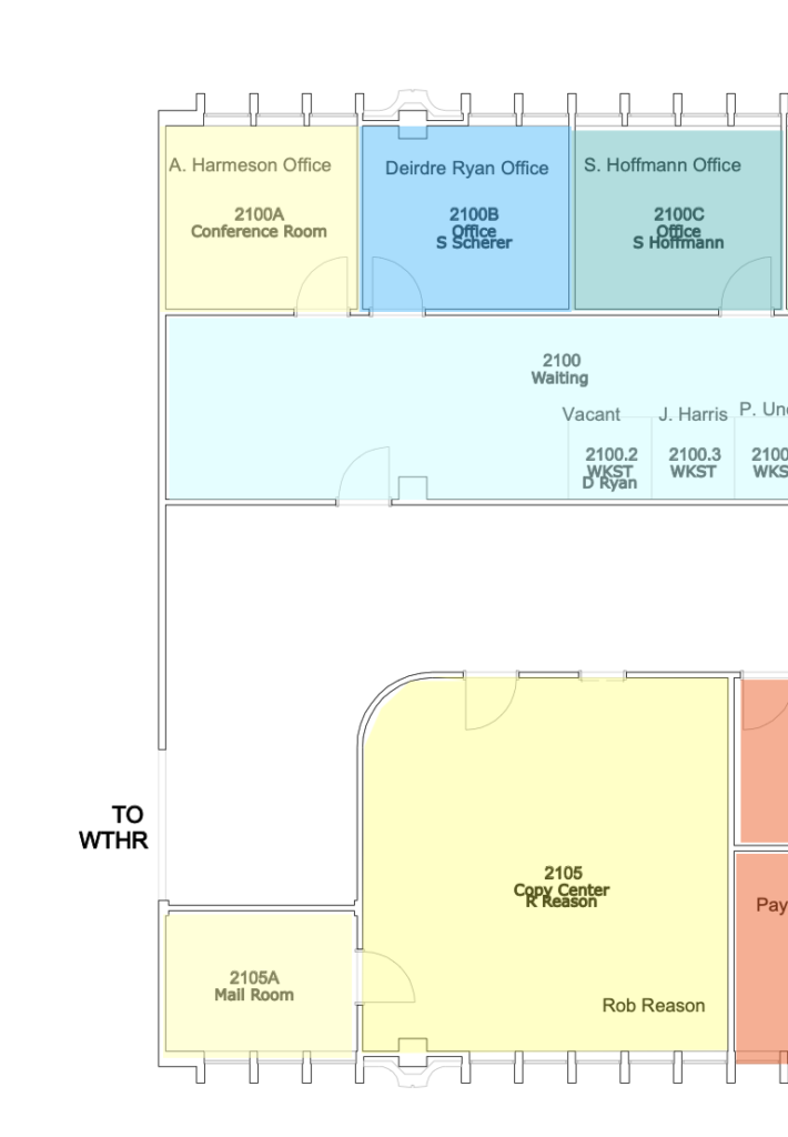 Location of our Automated External Defibrillator (AED) next to WTHR 2100.