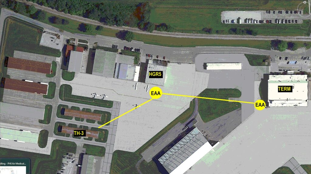 Overhead view of the TH-3 evacuation route and EAA's