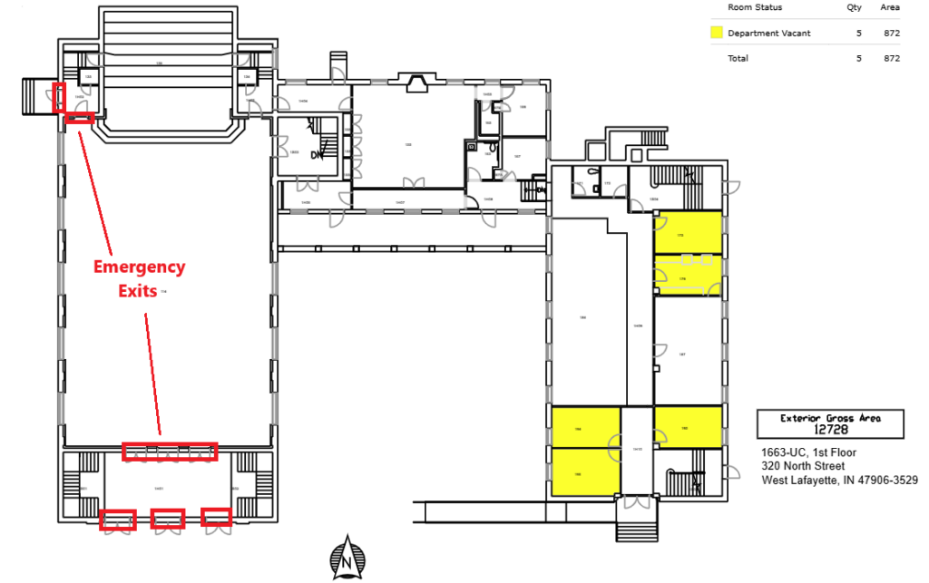 Map of emergency exits in UC