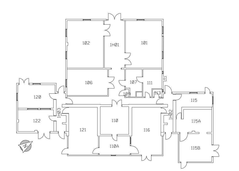 ZL4 Floor Plan, north is up and right. Front door is at the top, 1H01