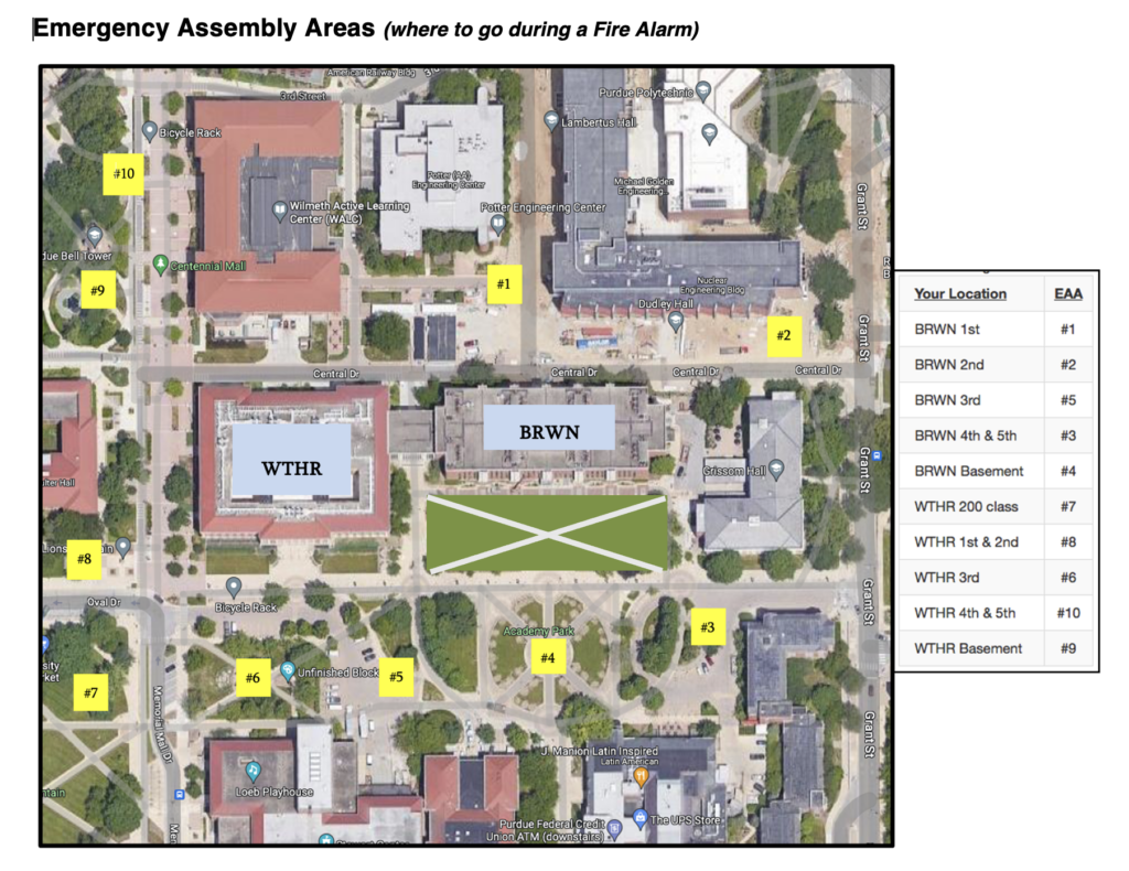 Map of Chemistry Buildings and their Emergency Assembly Areas