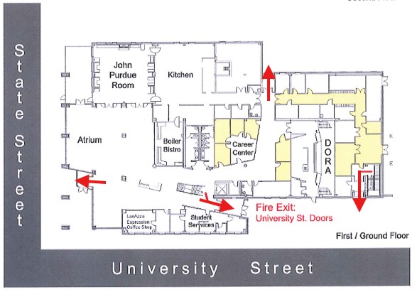 Map of exits for MRRT Hall