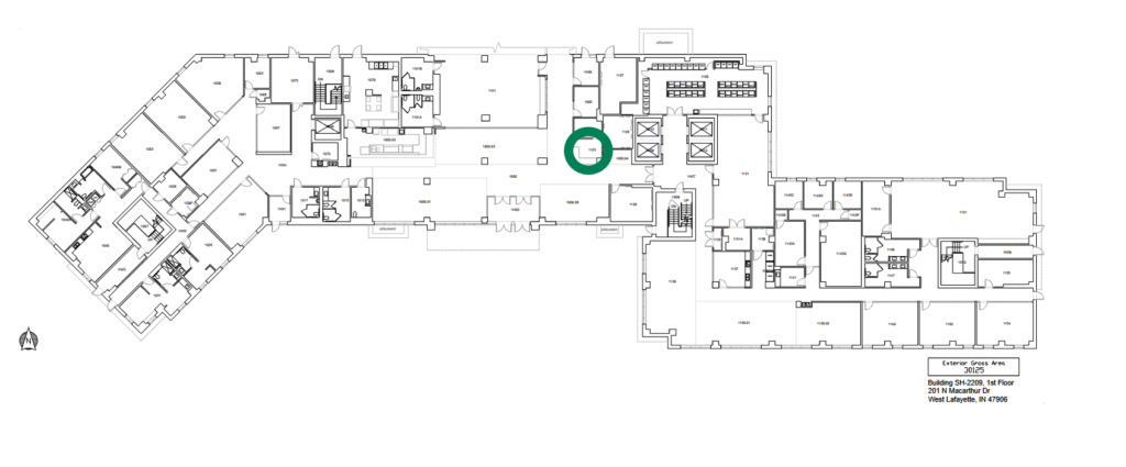 Building 1st floor Layout with a Circle on the front desk