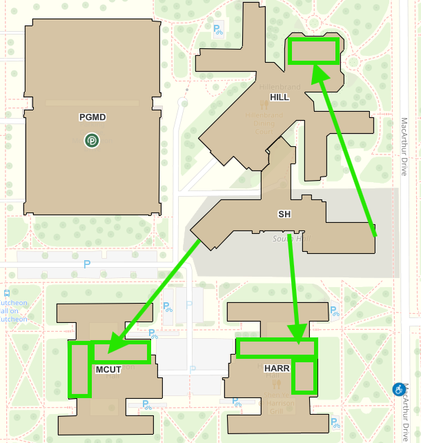 Campus map showing Secondary EAA locations.