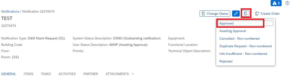 Notification approval screen
