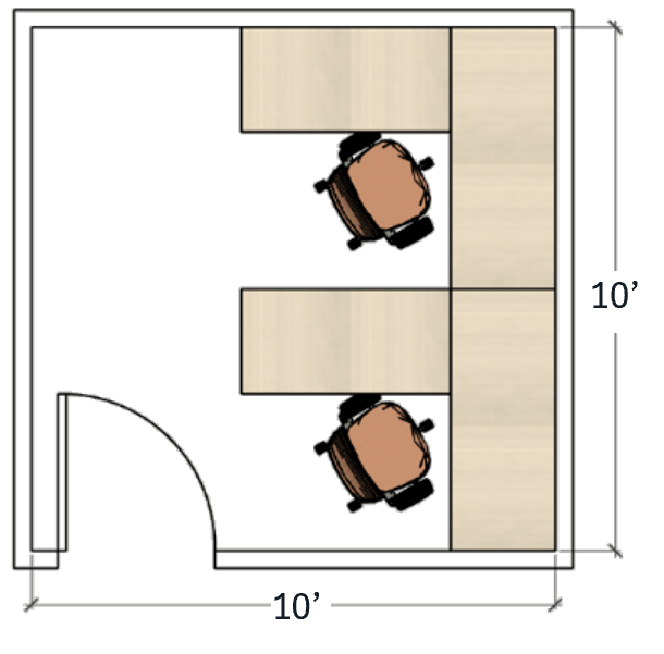 Indianapolis shared office 10 by 10 foot floor plan