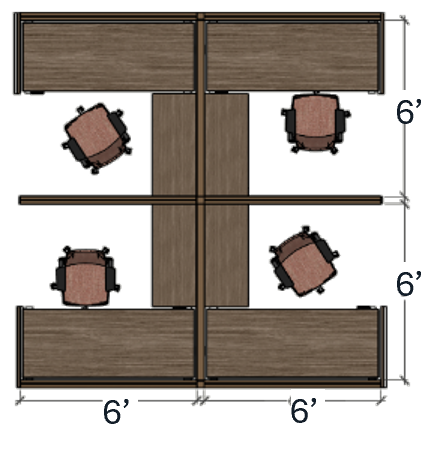 Indianapolis workstation floorplan consisting of four 6 by 6 foot workstations
