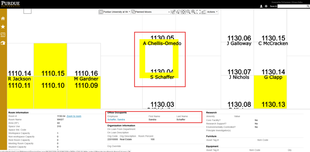 Screenshot showing how to view office occupants of a specific room on the floor plan.