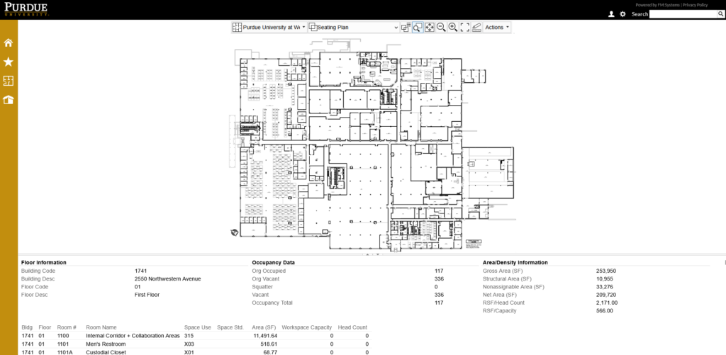 Screenshot showing the Seating Plan graphical view.