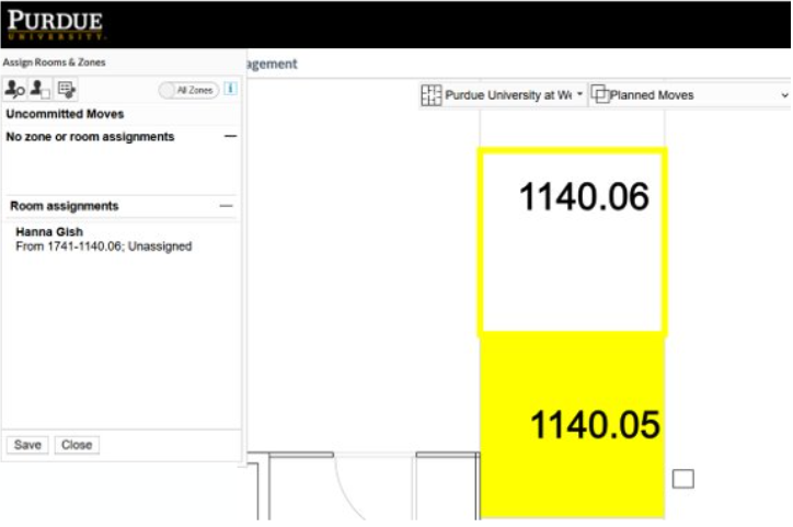 Screenshot showing the next three steps to move an individual from one room to another.