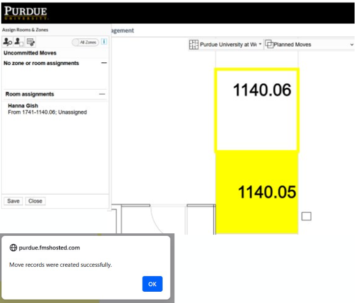 Screenshot showing the next three steps to remove an individual from a room.