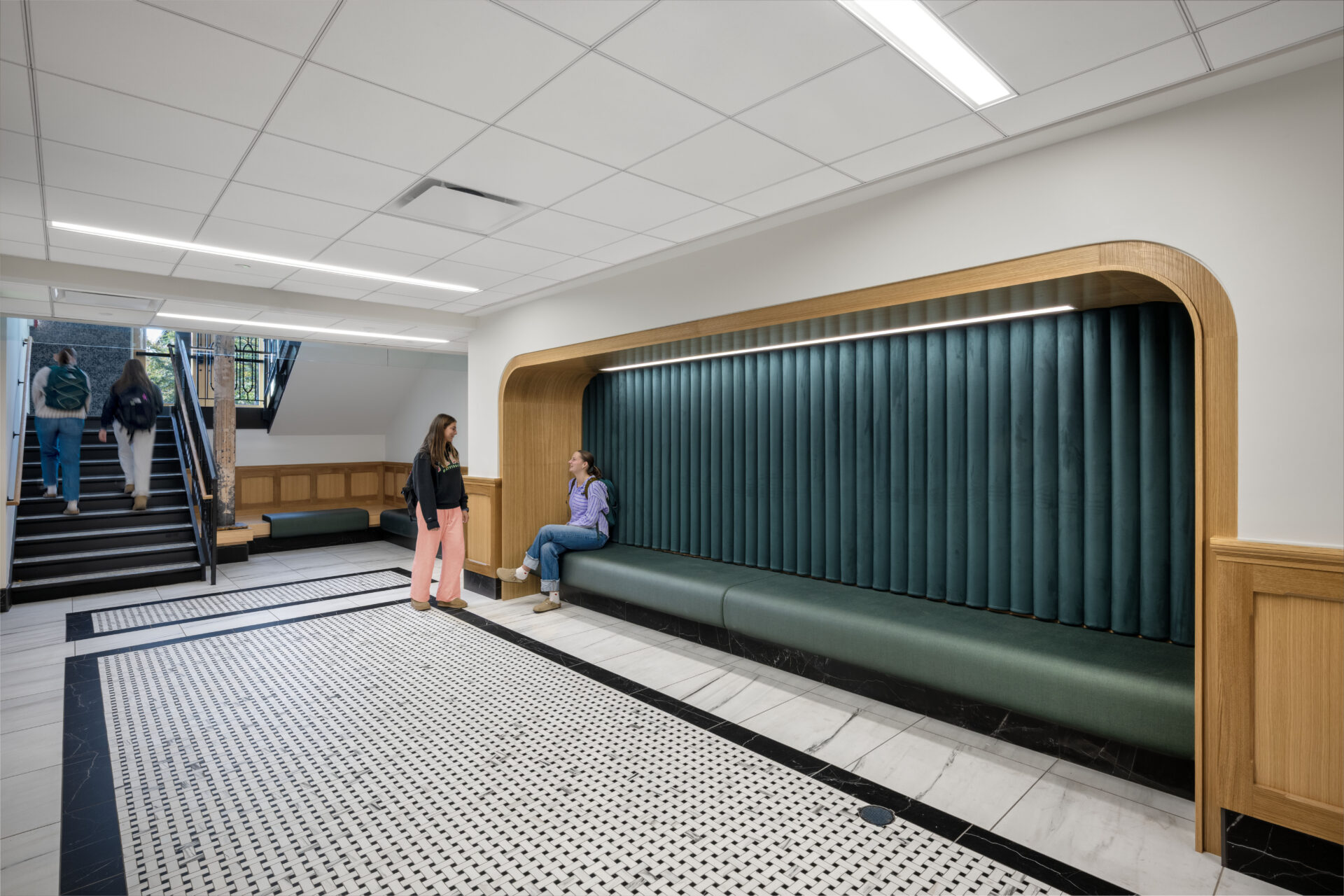 University Hall bench hallway