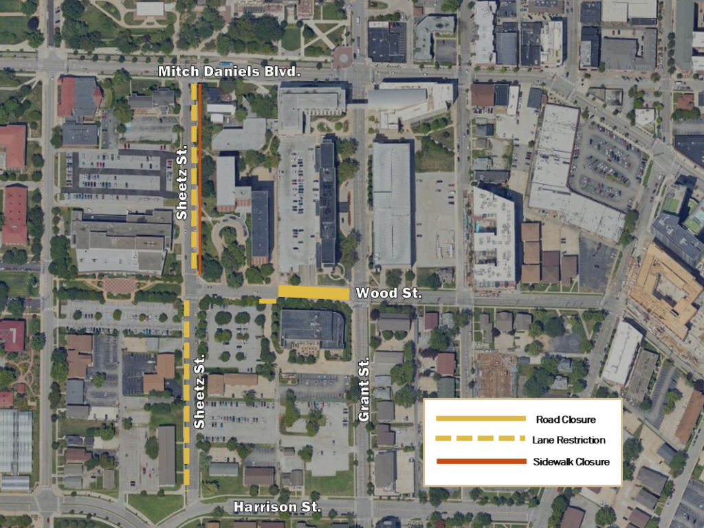 Several restrictions remain in place along Sheetz Street as work continues on projects in the area.