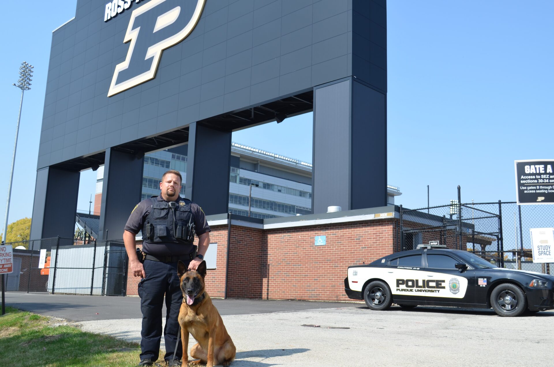 Lt. Argerbright and K-9 Ayko with the Purdue University Police Department.