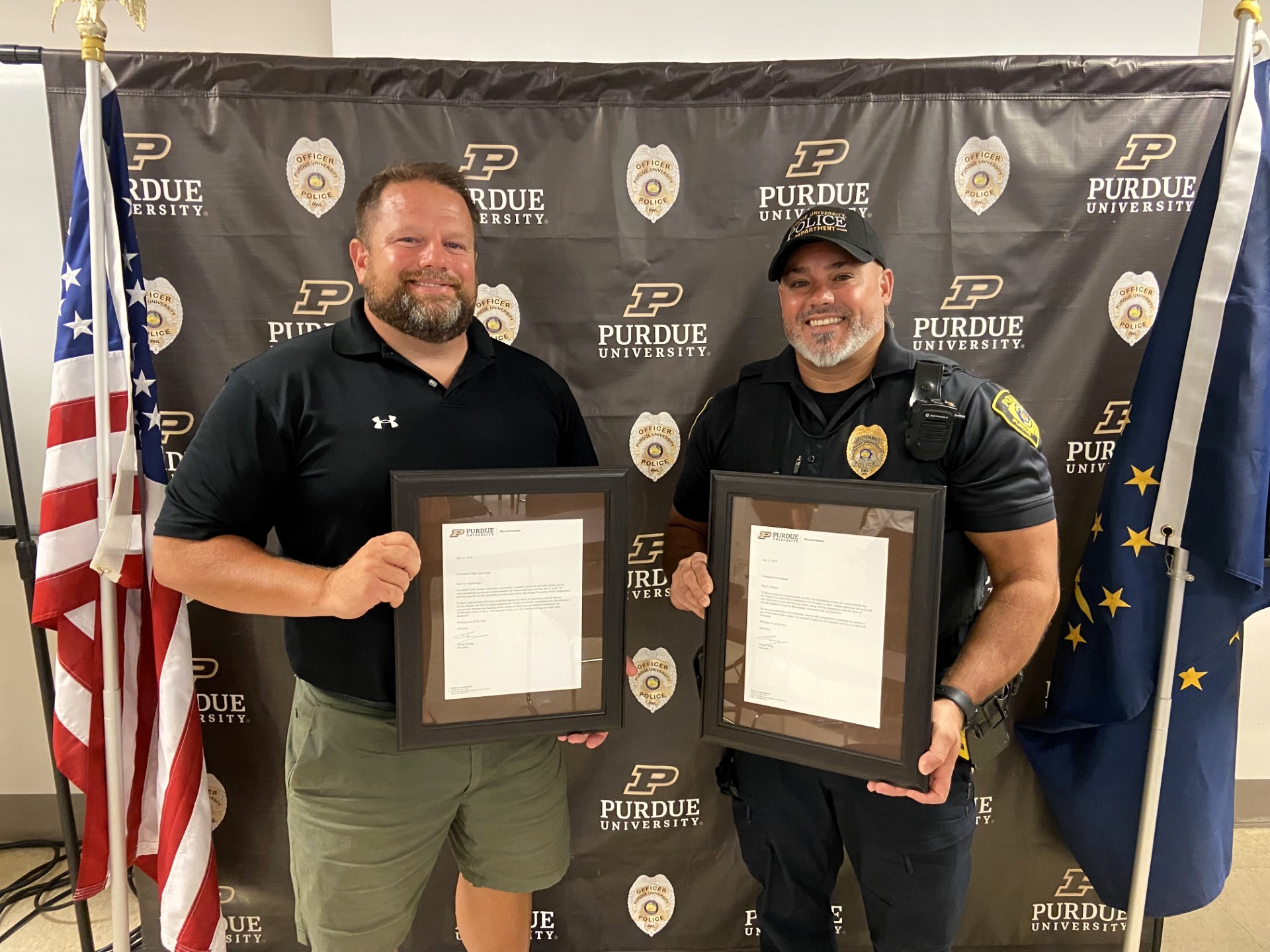 Lt. Austin Argerbright and Lt. Kevin Balzer recently received letters of recognition from President Mung Chiang, thanking them for serving as K-9 handlers.
