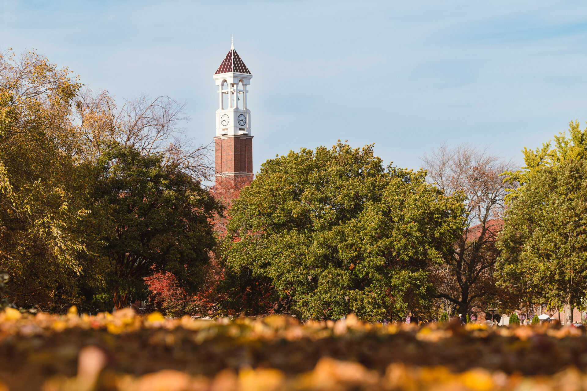 The bell tower at Purdue's West Lafayette location.