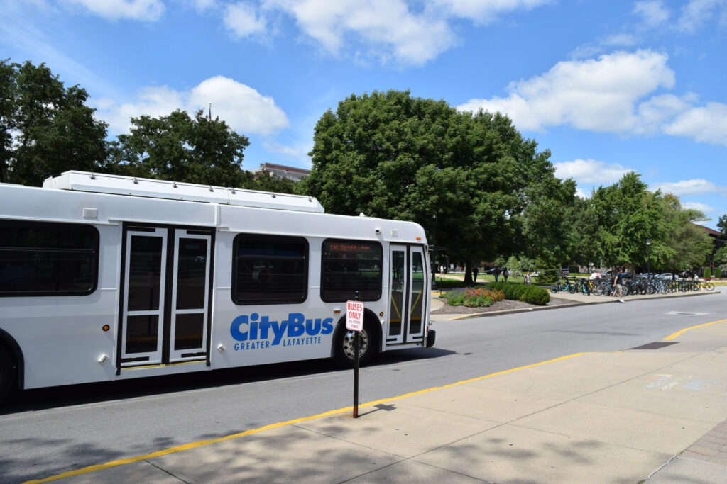 CityBus traveling through Purdue's campus