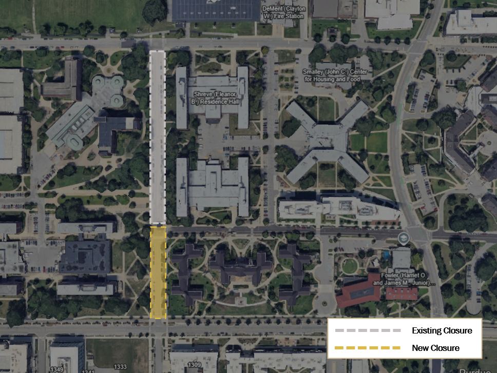 This map shows the portion of MacArthur Drive set to close Monday, March 9. The portion is from just north of Mitch Daniels Boulevard to First Street. This is in addition to an existing closure from First Street to Third Street.