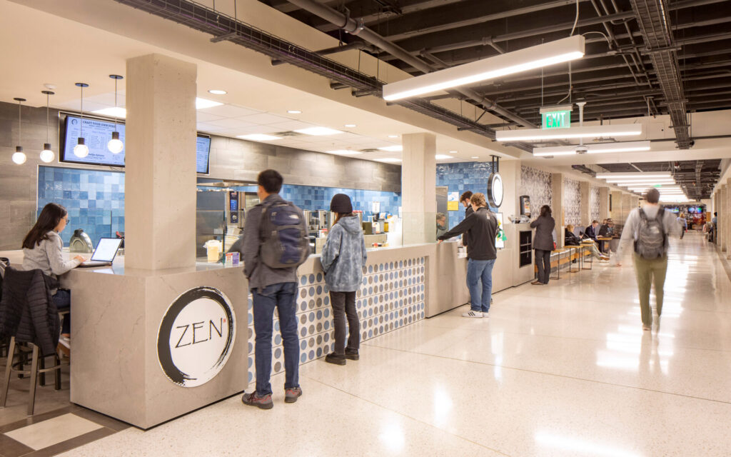 Students ordering at Zen counter in the Atlas Family Marketplace.