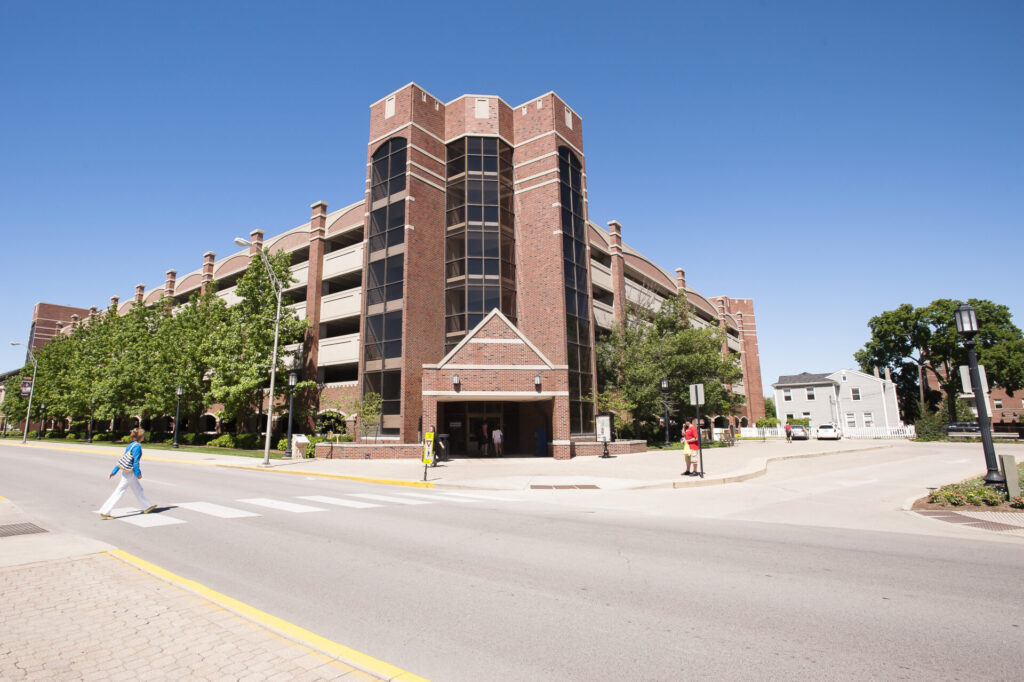 Exterior of Purdue's Grant Street Parking Garage