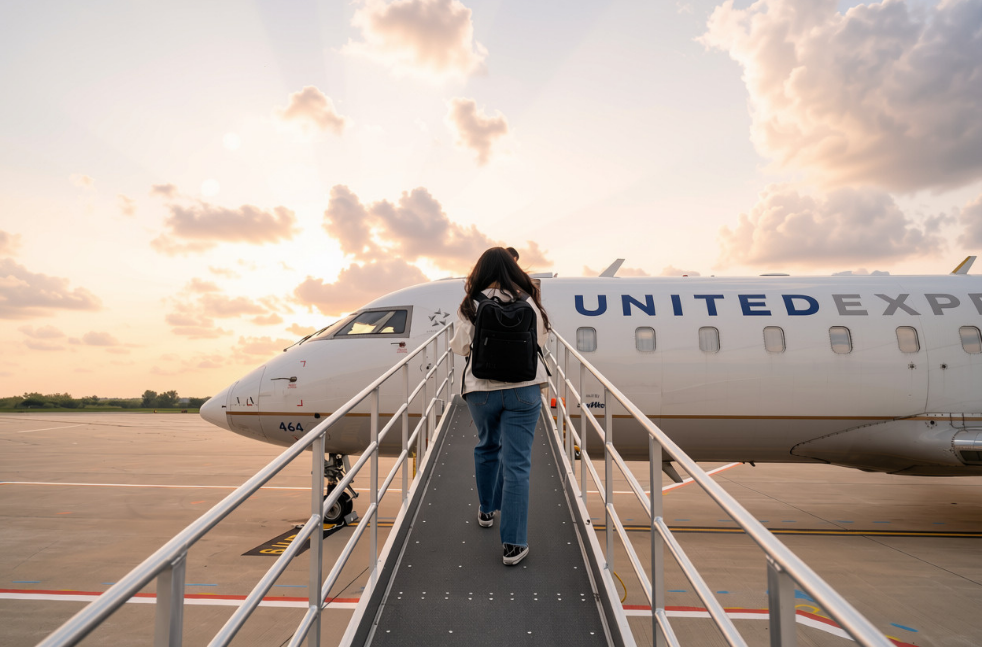 On Aug. 5, 2025, the Purdue University Airport launched United Express service operated by SkyWest Airlines. Flights operate on 50-seat CRJ200 twin-engine regional jets. Photo by Purdue Brand Studio.