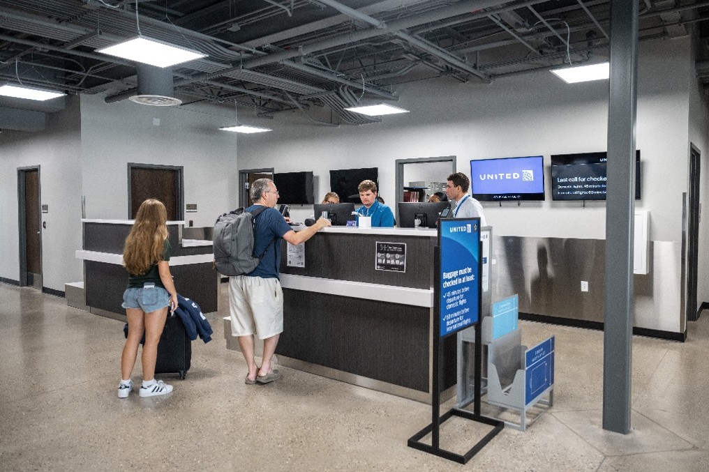 A quick and simple check-in process makes for a smoother, more convenient travel experience. The Amelia Earhart Terminal also features modern screening equipment and an updated waiting area. Photo by Purdue Brand Studio.