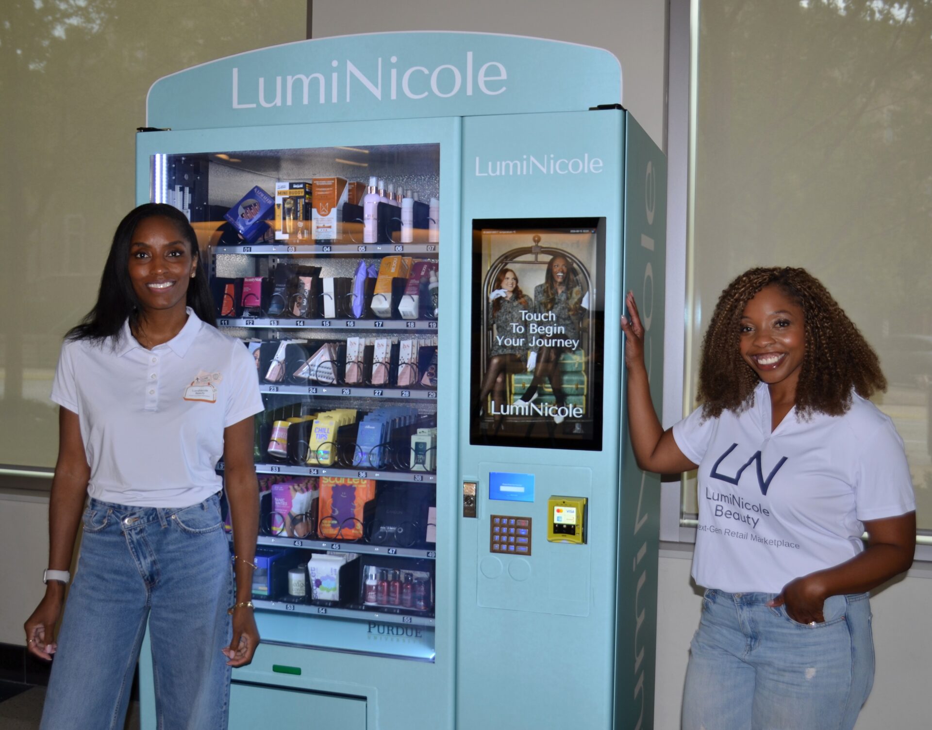 Leslie Roberson (left) and Kendra Bracken-Ferguson (right), co-founders of LumiNicole, recently launched an automated retail store at Krach Leadership Center. The store is located directly across from the Amazon store on the first floor.